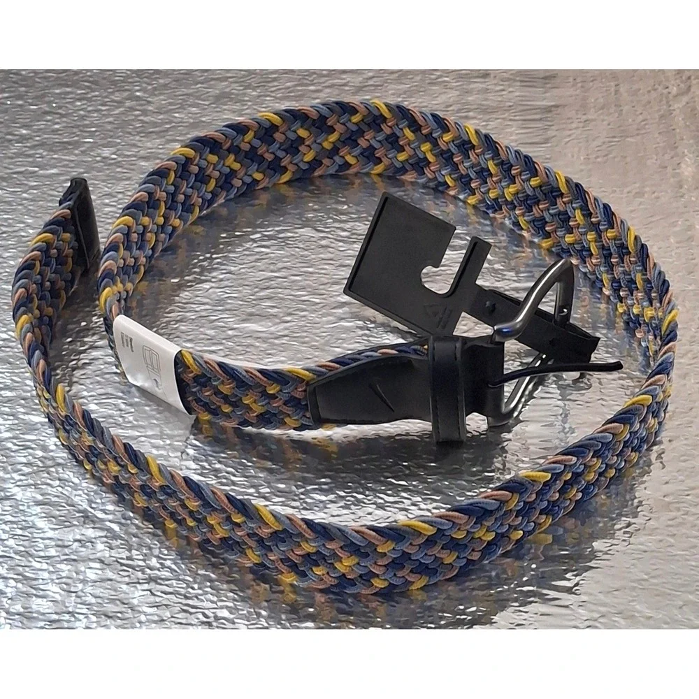 Nike Mens Braided Stretch Belt Blue Yellow Tan Woven Golf Belt Small 30-32 NEW